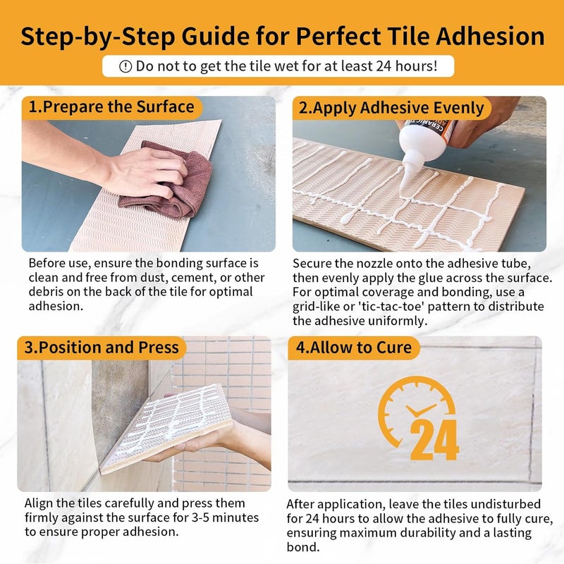 YKF Heavy Duty Tile Adhesive & Repair Glue (10.5oz) – Strong Bonding Kit for Loose Ceramic, Porcelain & Stone – Instant Fix for Hollow Floors & Walls – Easy Squeeze, No-Mess Application - Image 5